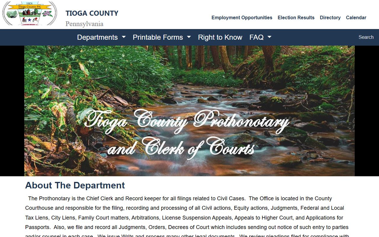 Tioga County Prothonotary records office page