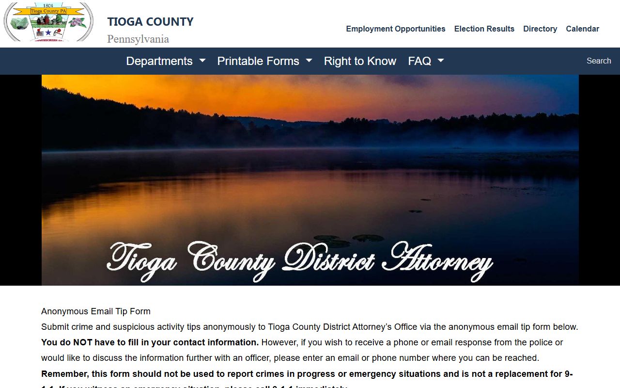 Tioga County criminal court records District Attorney page