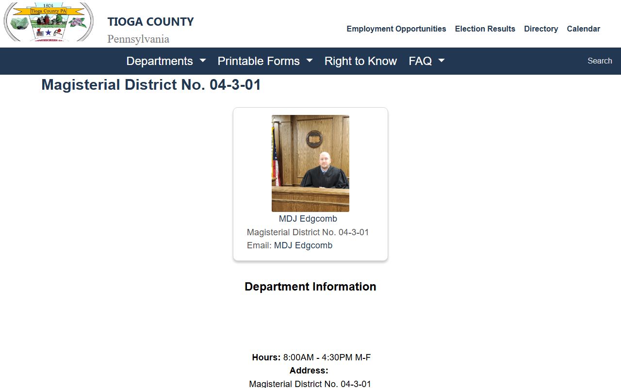 Tioga County Court of Common Pleas MDJ 04-3-01 Elkland office