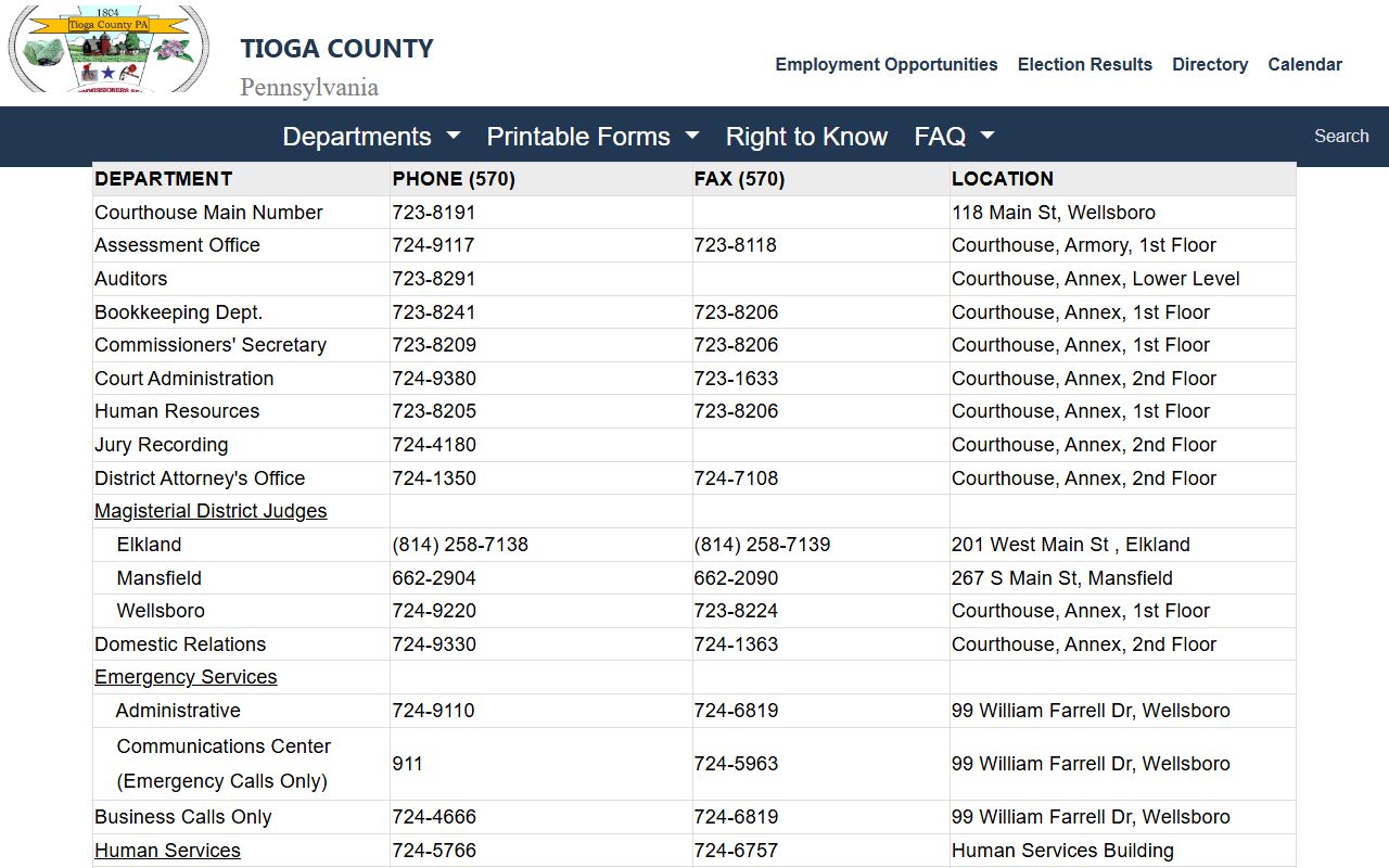 Tioga County court records county directory offices
