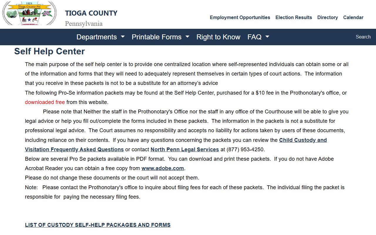 Tioga County court records self-help center page