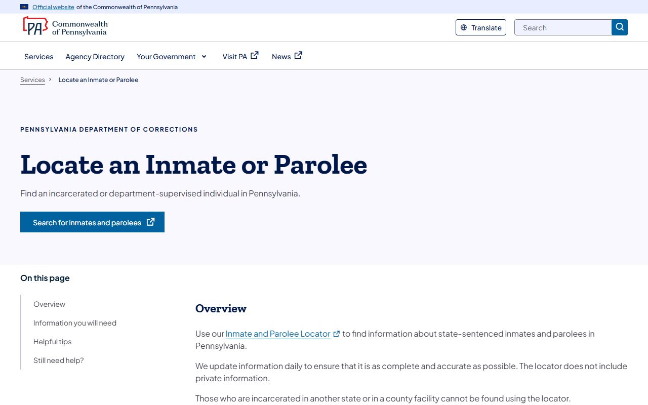 Tioga County inmate records Pennsylvania DOC locator