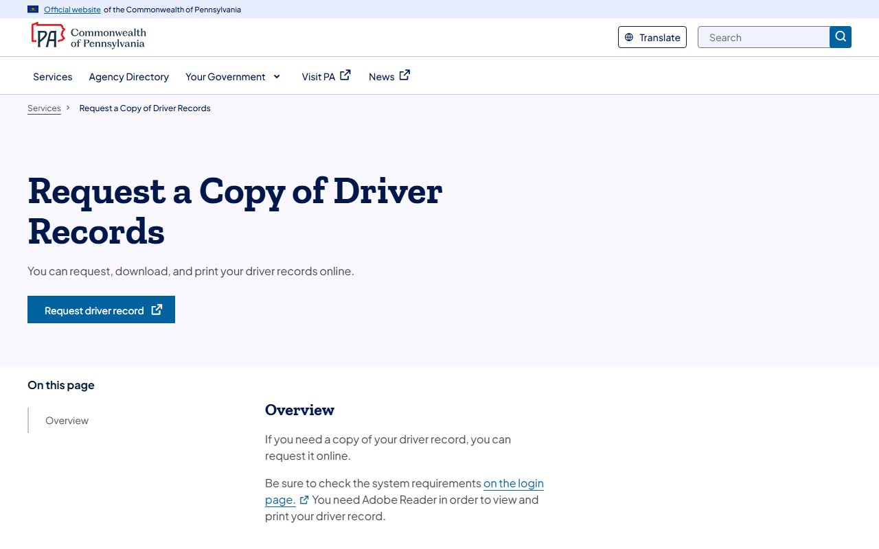 Tioga County traffic court records PennDOT driver record request service