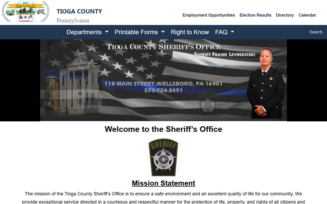 Tioga County warrant records sheriff office page